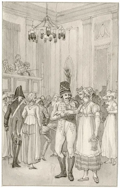 Officier neemt vrouw bij de hand op een gemaskerd bal by Рейньер Винкелес — digital art print download