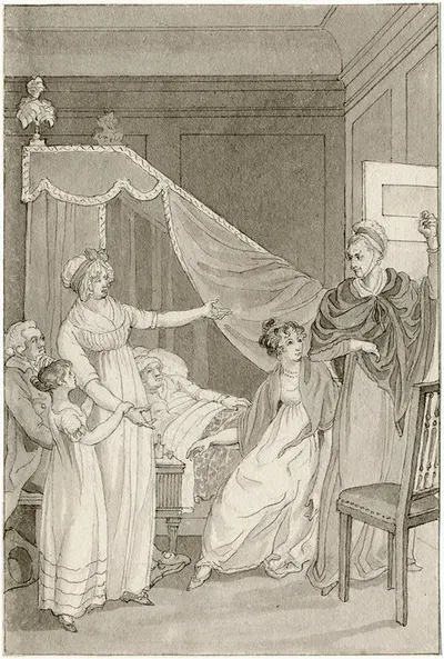 Scene met diverse personen bij een ziekbed by Рейньер Винкелес — digital art print download