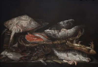 Still Life With Fish On A Stone Table by Авраам ван Бейерен, 1635 – 1690 — digital art print download