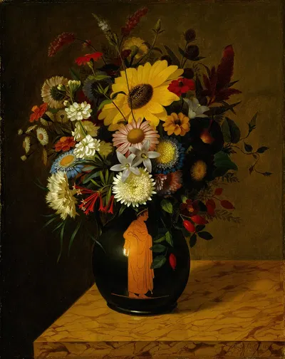 An Antique Terracotta Vase With Flowers by Адольф Зенфф, 1828 — digital art print download