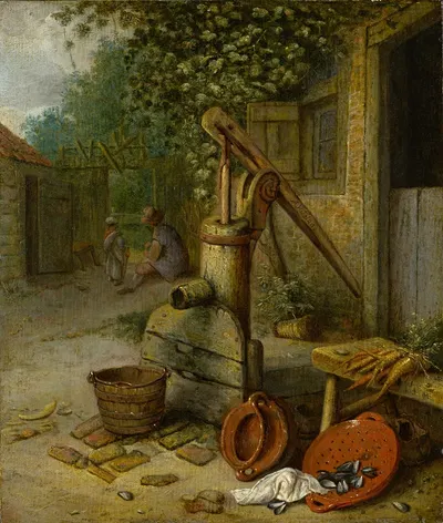 Court Of A Farm With Pump Well by Адриан ван Остаде — digital art print download