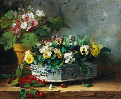 Neuville, Pansies And Primroses by Артур-Алфред Брунель де Нёвиль — digital art print download