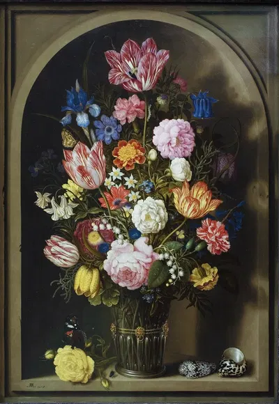 Bouquet Of Flowers In A Stone Niche by Ambrosius Bosschaert the Elder, 1618 — digital art print download