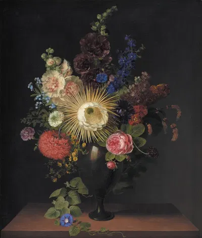 A Cactus Grandiflora And Other Flowers In A Porphyry Vase by Cladius Detlev Fritzsch, 1780 – 1835 — digital art print…