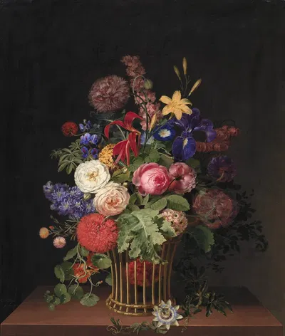 En Let Rørkurv Med Blomster by Cladius Detlev Fritzsch, 1808 — digital art print download
