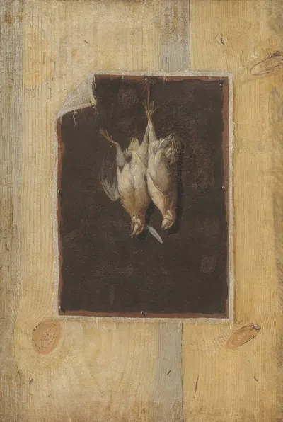 Trompe L'oeil. Board Partition With A Still Life Of Two Dead Birds Hanging On A Wall by Cornelius Norbertus Gijsbrechts,…
