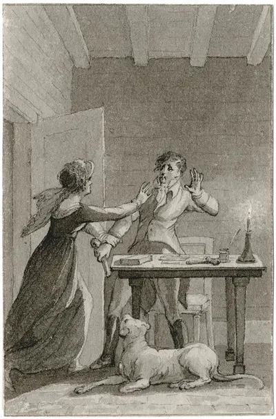 Vrouw weerhoudt man met pistool: 'Zijne oogen…' by Рейньер Винкелес — digital art print download