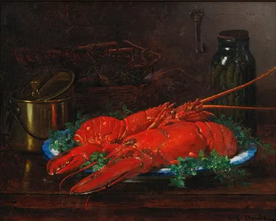 Still Life Of A Lobster With A Copper Pot On A Ledge by Eugène Claude — digital art print download