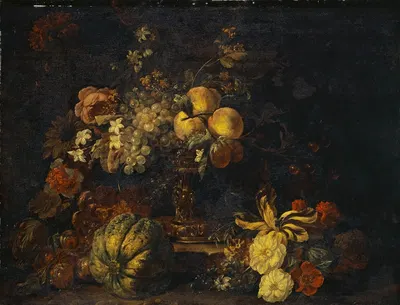 Still Life With Flowers And Fruit by Gaspar Peeter Verbruggen the Younger, 1682 — digital art print download