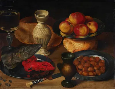 Still Life With Pike’s Head And Hazelnuts by Георг Флегель, 1590 – 1600 — digital art print download