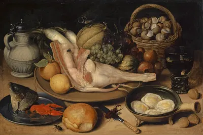 Still Life With Leg Of Veal, Insects And Titmouse by Георг Флегель, 1615 — digital art print download