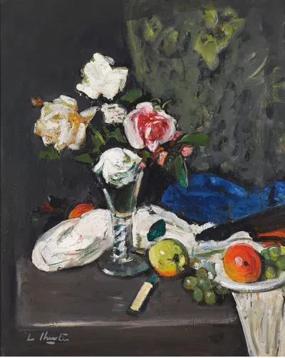 Still Life With Fruit And Roses In A Wine Glass by Джордж Лесли Хантер — digital art print download