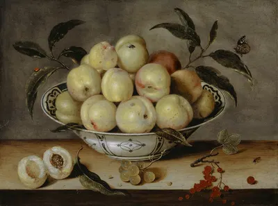 Still Life With Peaches In A Chinese Porcelain Bowl by Isaak Soreau, 1638 — digital art print download