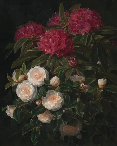 Kamelier Og Rhododendron by Johan Laurentz Jensen, 1852 — digital art print download