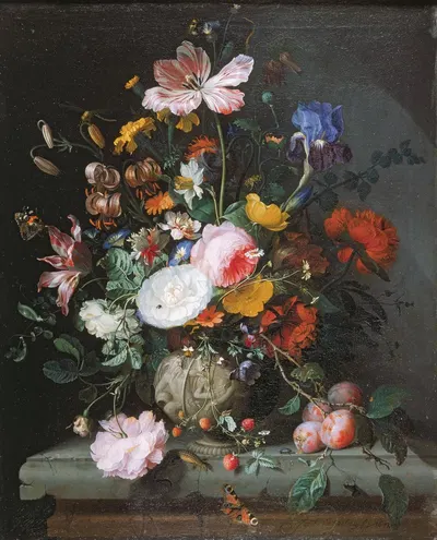 Still Life With Bouquet Of Flowers by Jacob van Walscapelle, 1677 — digital art print download
