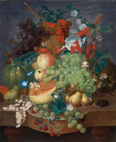 Fruit Still Life With A Mouse On A Ledge by Jan Van Os — digital art print download
