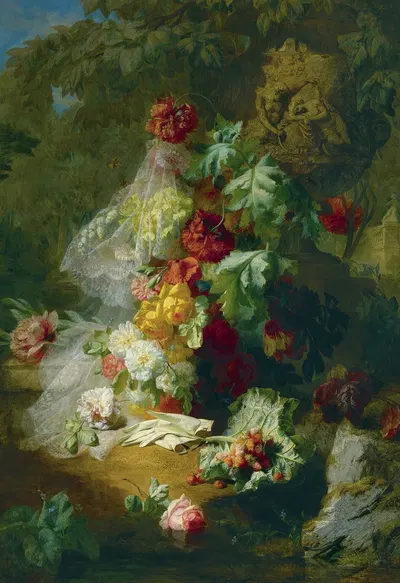 Still Life In A Park With An Urn Of Venus And Adonis by Jean-Baptiste Robie — digital art print download
