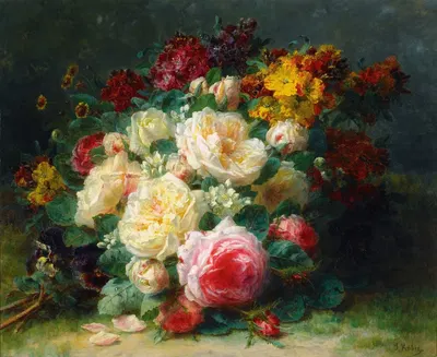 A Bouquet Of Cabbage Roses by Jean-Baptiste Robie — digital art print download