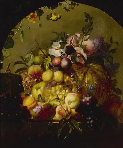 Still Life With Fruit And Flowers by Jean-Baptiste Robie, 1842 — digital art print download