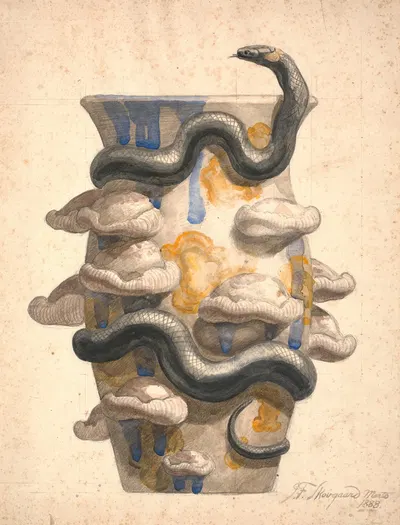 Forarbejde Til Vase Dekoreret Med Plastisk Udformet Slange Og Svampe by Йоаким Сковгорд, 1888 — digital art print download