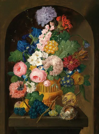 Still Life Of Flowers With A Bird’S Nest by Johann Baptist Drechsler — digital art print download