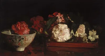 Flowers On A Japanese Tray On A Mahogany Table by Джон Ла Фардж — digital art print download