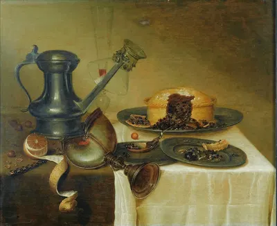Still Life With A Pitcher, A Lemon, A Pie And A Nautilus Cup On A Wooden Ledge by Maerten Boelema De Stomme — digital art…