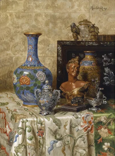 Stillleben Mit Asiatischen Vasen by Max Schödl, 1895 — digital art print download