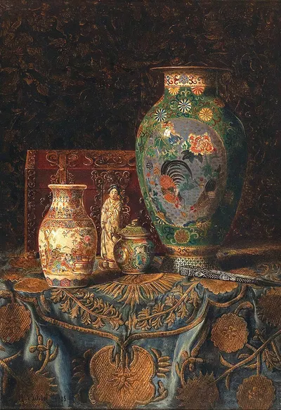 Stillleben Mit Asiatischen Ziergegenständen by Max Schödl — digital art print download