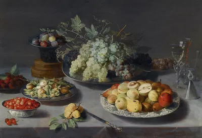 Still Life Of Grapes And Other Fruits With A Knife, Façon De Venise Wineglasses And Other Objects On A Draped Table by…