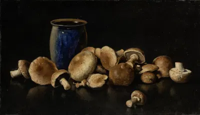 Still Life With Blue Vase And Mushrooms by Otto Scholderer — digital art print download