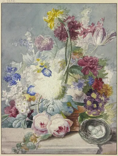 Blumenstrauß, Dabei Ein Vogelnest Mit Eiern by Paul Theodor Van Brussel — digital art print download