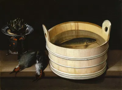 Brazier With Artichoke, Woodpeckers And Watertub With Carp by Sebastian Stoskopff — digital art print download