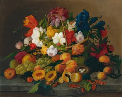 Fruit And Flowers by Severin Roesen, 1849 — digital art print download