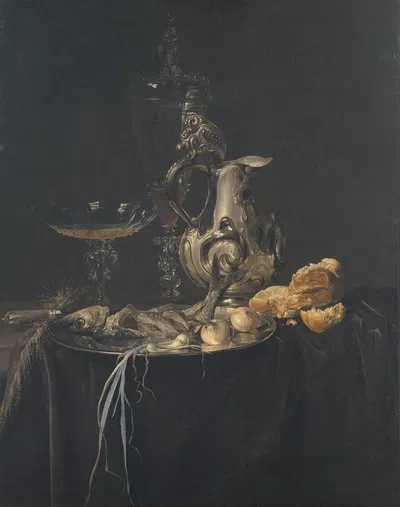 Still Life. Breakfast Piece With A Silver Jug by Willem van Aelst, 1657 — digital art print download