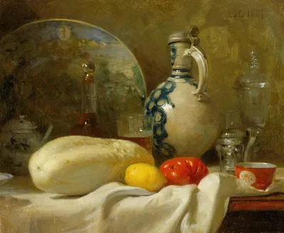 Still Life with a Cucumber and a Pitcher by Адольф-Феликс Каль, 1847 — digital art print download