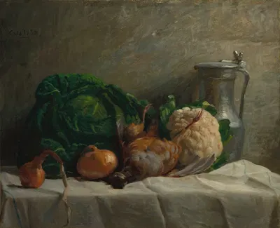 Still Life with Vegetables, Partridge, and a Jug by Адольф-Феликс Каль, 1858 — digital art print download