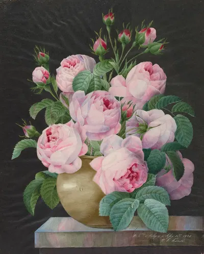 Pink Roses in a Vase by Pierre-Joseph Redouté, 1838 — digital art print download