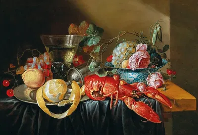 A still life with fruit and a boiled lobster by Корнелис Маху — digital art print download