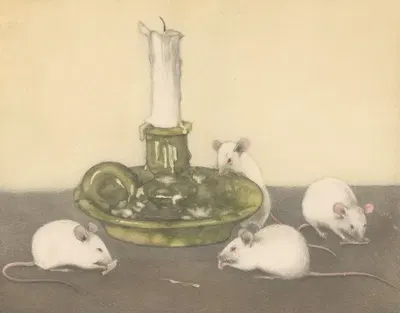 Vier muizen bij een kandelaar by Франс Эвербаг, 1887 — digital art print download