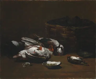 Still Life with Dead Birds and a Basket of Oysters by Germain-Théodore Ribot — digital art print download