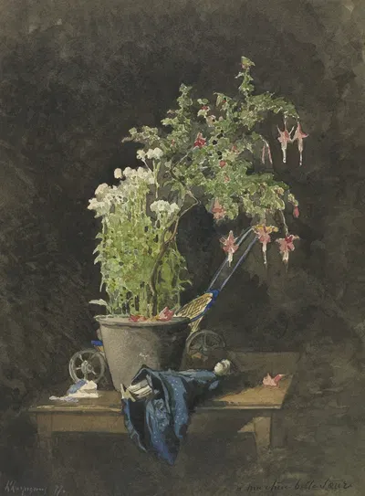 A Potted Fuchsia with Children's Toys by Анри-Жозеф Арпиньи, 1877 — digital art print download
