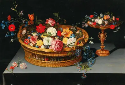 Mixed flowers in a basket with a tazza nearby by Ян Брейгель младший — digital art print download