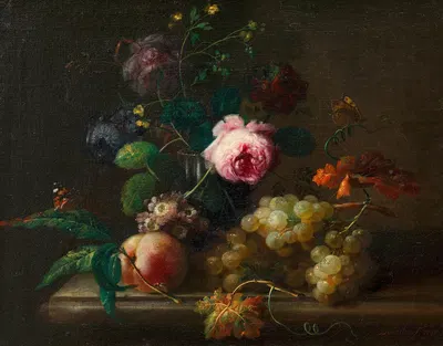 Blumenstillleben mit Früchten by Иоганн Баптист Дрекслер, 1790 — digital art print download