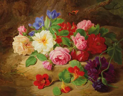 A Forest Floor with Roses and a Butterfly by Josef Lauer — digital art print download