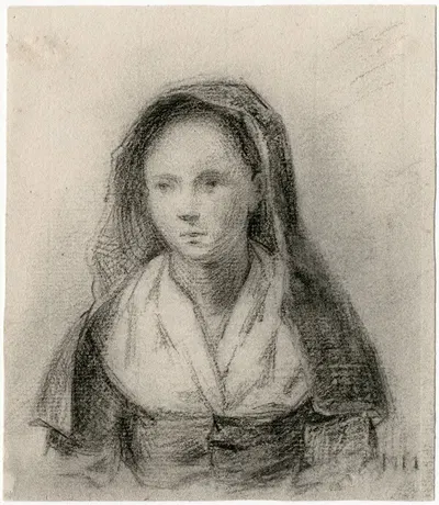 Borstbeeld van een meisje met hoofddoek by Matthijs Maris, 1861 — digital art print download