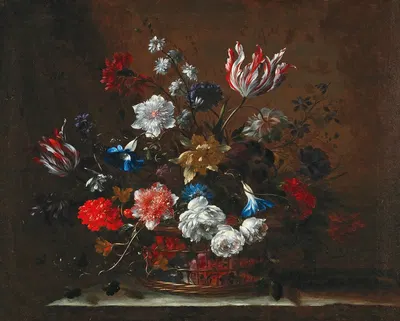 Flowers in a basket by Nicolas Baudesson — digital art print download