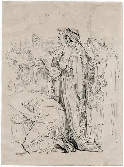 Een groep mensen volgt een kerkdienst by Matthijs Maris — digital art print download