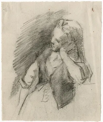 Halffiguur van meisje, het hoofd steunend met de hand by Matthijs Maris, 1861 — digital art print download