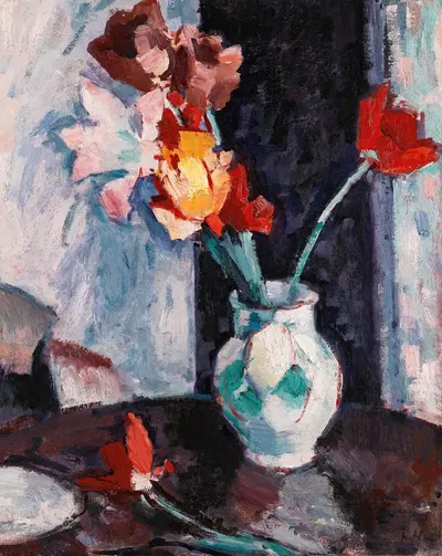 Tulips In A White Vase by Самуэль Джон Пепло — digital art print download